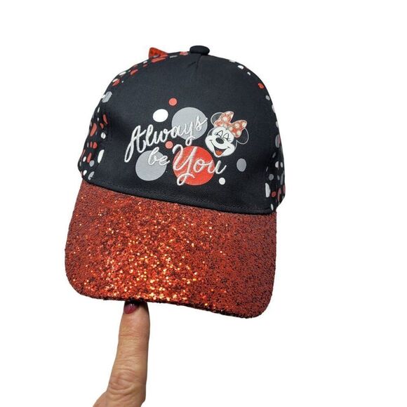 Disney Parks Minnie Mouse Alway‎ Be You Glitter Brim Sequin Bow Hat Baseball Cap - Picture 2 of 8